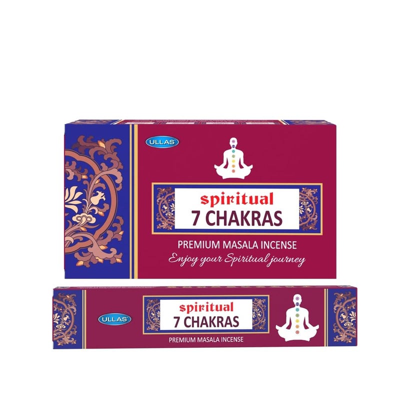 Ullas Spiritual 7 Chakras Agarbathi Premium Masala Incense Sticks with Tropical Fragrance , 180 Incense Sticks - Image 1